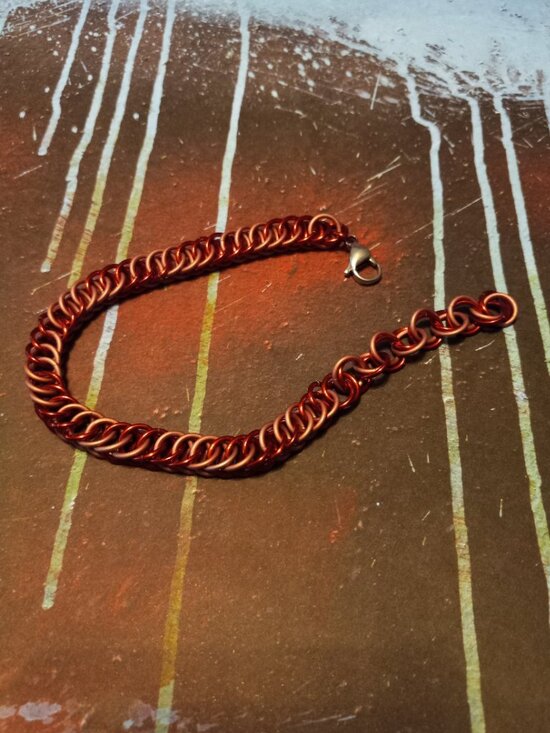 Tinkered Uniques Jewelry - Pink & Red Chain Mail Bracelet